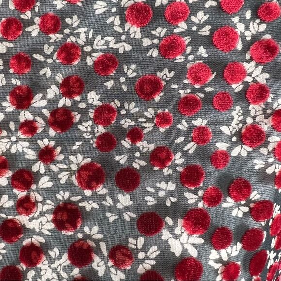 The Kooples Paris Black Semi Sheer Velvet Red Cherry Blossom Blouse - Picture 8 of 10